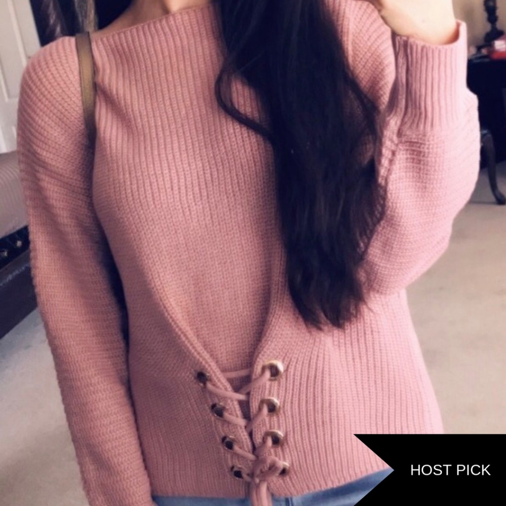 1L left! Mauve, Lace Front BF Sweater - Picture 5 of 9